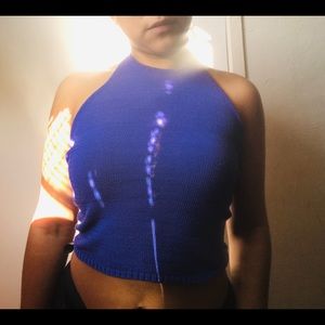 Blue Zara Knit Halter Backless Tie top